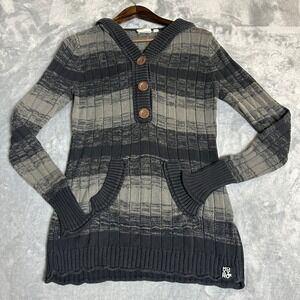 Y2K Vintage Roxy Women's Large Sweater Hoodie 90s Ribbed Knit Long Sleeve Grunge